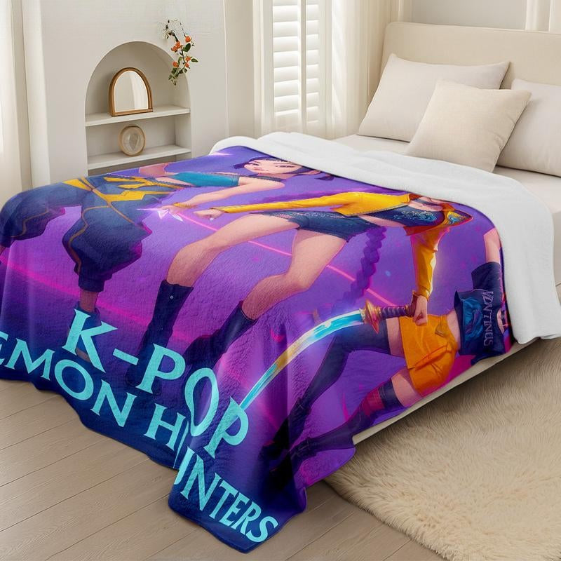 K-Pop Demon Hunters Flannel Blanket, Soft Skin-Friendly Material, Perfect Gift for K-Pop Fans & Trendy Enthusiasts, Dreamy Color Design