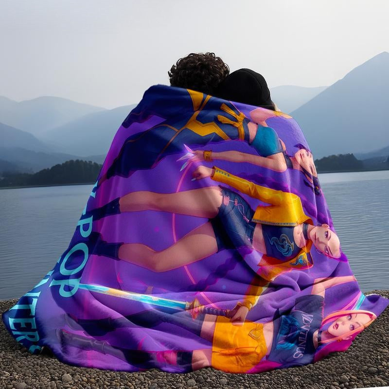 K-Pop Demon Hunters Flannel Blanket, Soft Skin-Friendly Material, Perfect Gift for K-Pop Fans & Trendy Enthusiasts, Dreamy Color Design