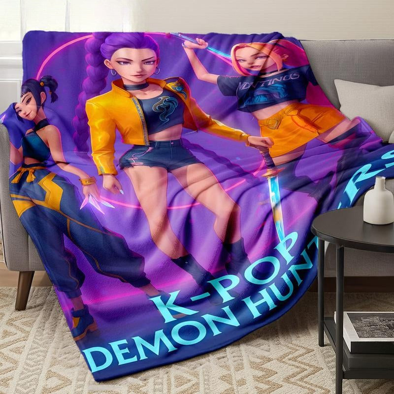 K-Pop Demon Hunters Flannel Blanket, Soft Skin-Friendly Material, Perfect Gift for K-Pop Fans & Trendy Enthusiasts, Dreamy Color Design