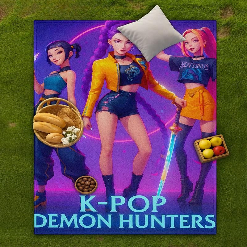 K-Pop Demon Hunters Flannel Blanket, Soft Skin-Friendly Material, Perfect Gift for K-Pop Fans & Trendy Enthusiasts, Dreamy Color Design